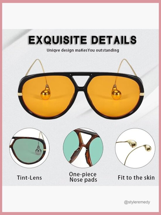 Oversized Aviator Sunglasses with Double Bridge and Earrings main image 5